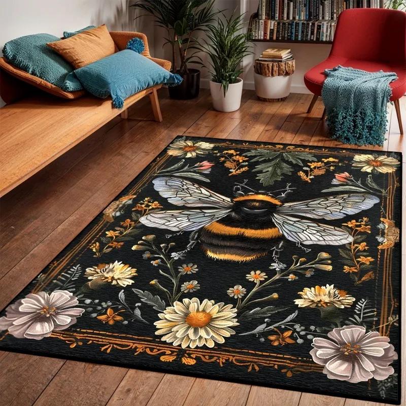 Vintage Botanische Tierdruck Bereichsteppich Kollektion Retro Schmetterling Bienenmuster Fußmatte für Wohnzimmer