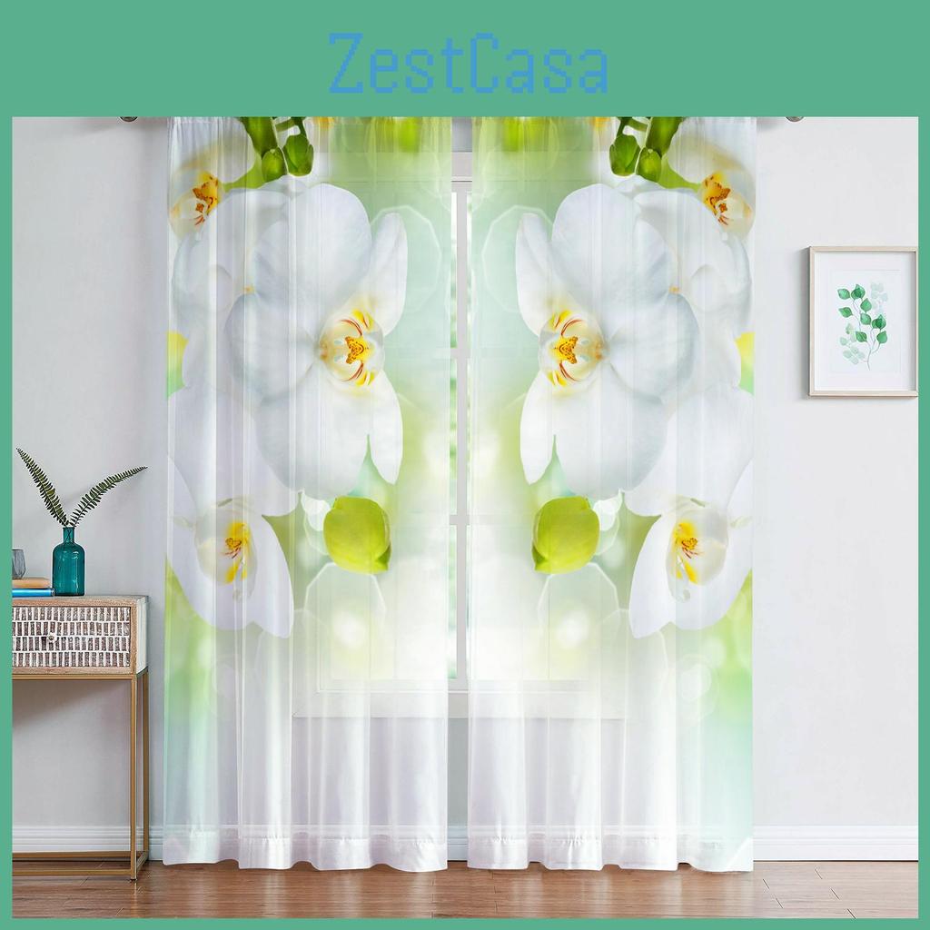 Sheer Voile Curtain Phalaenopsis Floral For Living Dining Room Bedroom Kitchen Window Transparent Chiffon Flowers Tulle Curtains