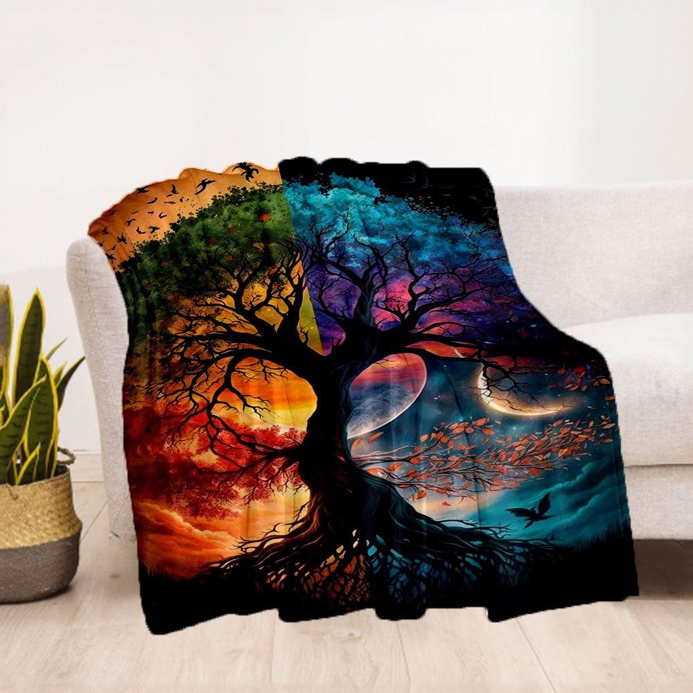 "Yin Yang Tree of Life Wall Art: Nature's Harmony In Every Leaf"Blanket Flannel Throw Blanket for Sofa, Bed, Travel, Camping, Office, Couch,