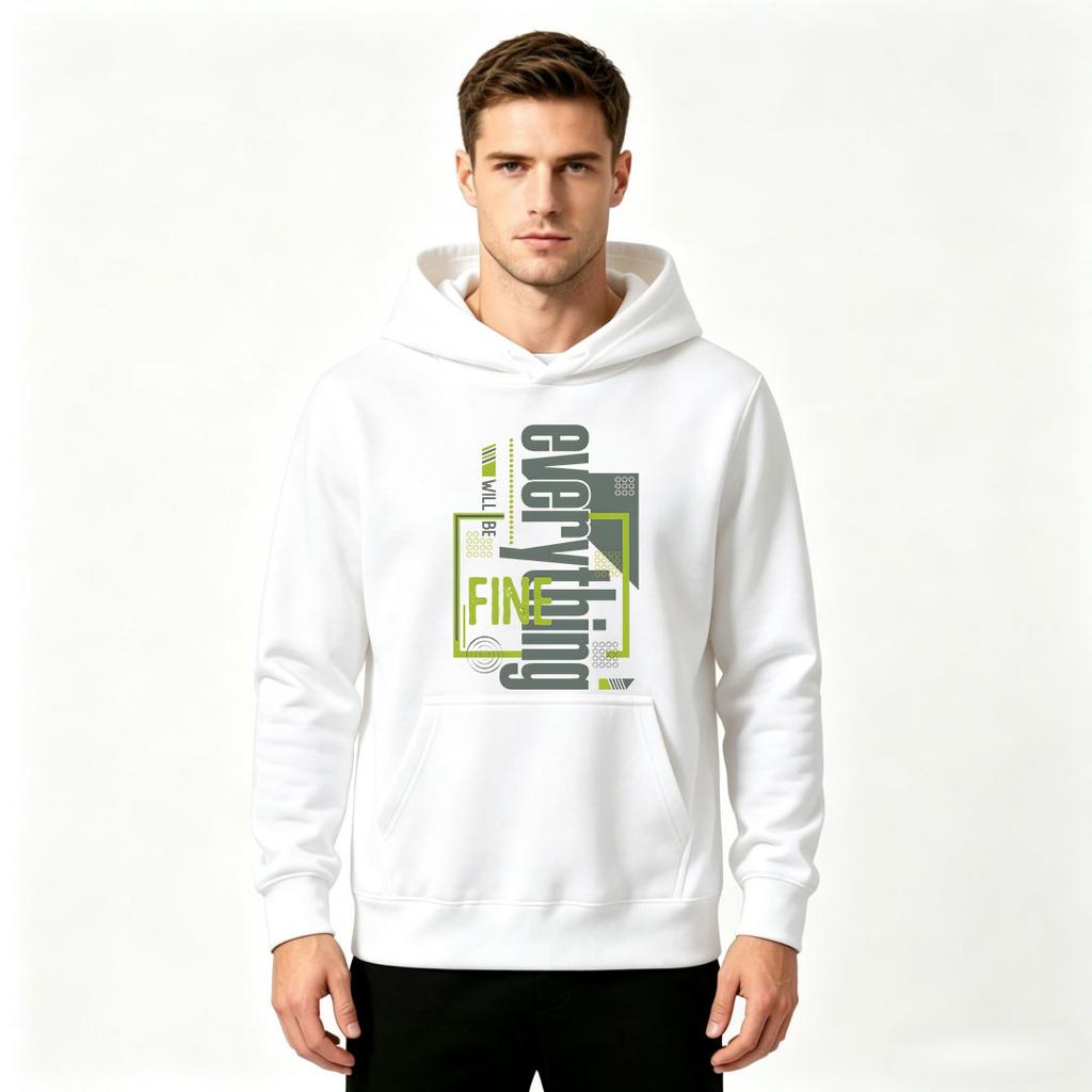 Men's Pullover Hoodie, Casual Slogan Graphics 'Everything Will Be Fine' Printed Long Sleeve Hooded Sweatshirt