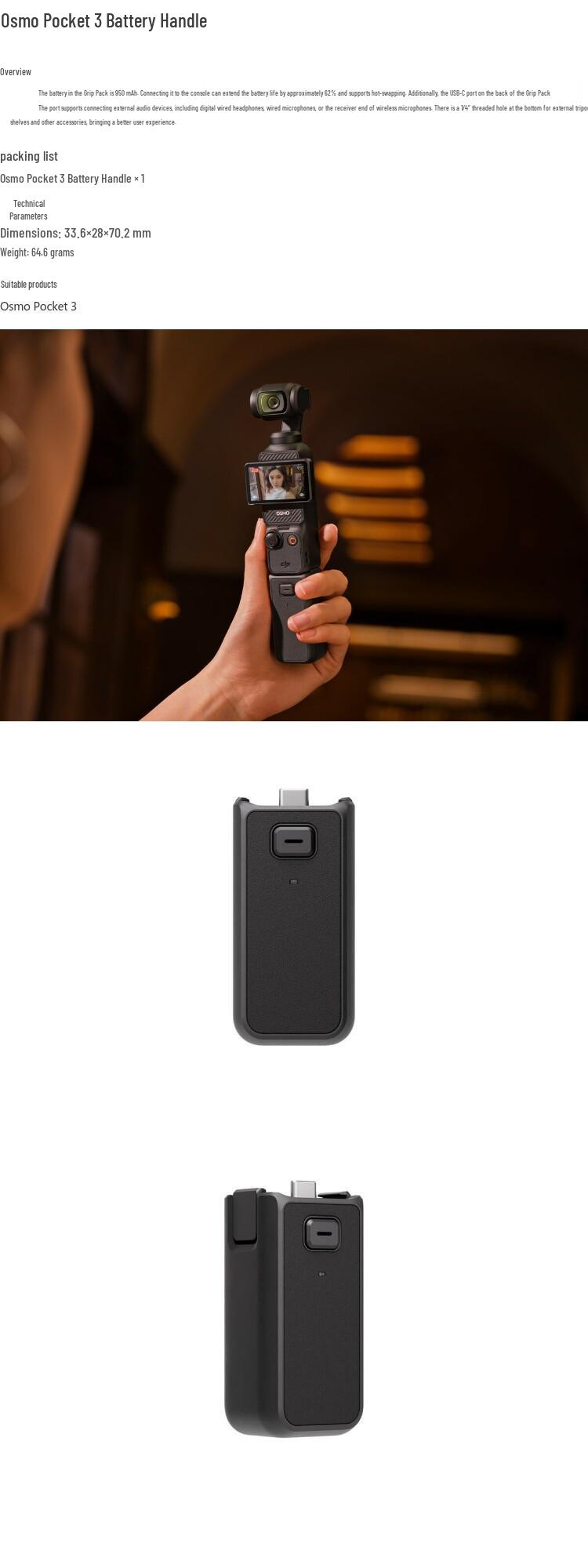 DJI Osmo Pocket 3 Accessories: Battery Handle, Extension Lens, Beauty Soft Light Lens Non-Metal Tripod