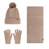 3Pcs/Set Winter Knitted Scarf Gloves Set Pom Pom Ball Double Layer Thickened Brimless Hat Touchscreen Gloves Neck Warmer Set