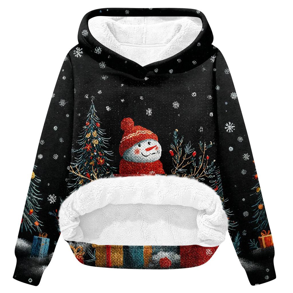 Women's Fashion Casual Long Sleeve Christmas Printed Hooded Sweatshirt