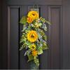 Yellow Sunflowers Wreath Realistic Artificial Sunflowers Wreath Spring Summer Wreath with Leaves for Front Door Decor