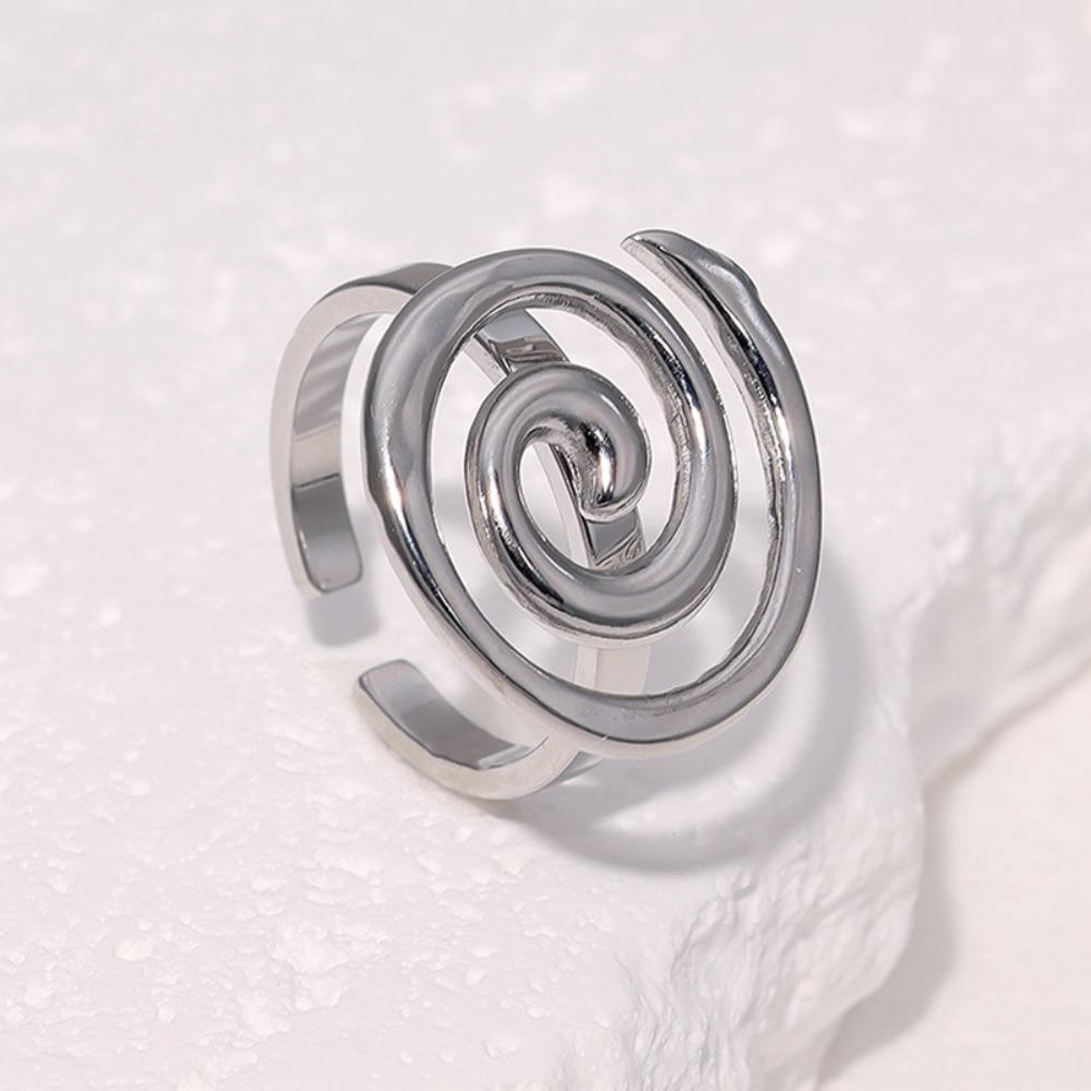 Simple Personality Stainless Steel Geometric Spiral Vortex Adjustable Opening Ring for Women Finger Jewelry Accessories Gifts