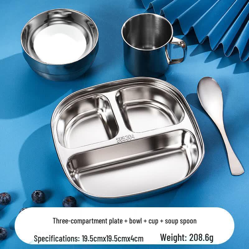 Qiwei 304 Stainless Steel Cartoon Kids Divided Plate Set