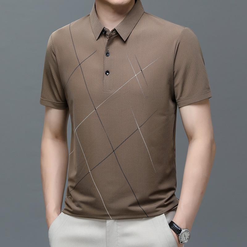 Ice Silk Polo Shirt Men'S Short-Sleeved Lapel T-Shirt Medium And Green Business Casual High Elastic Upper Clothes