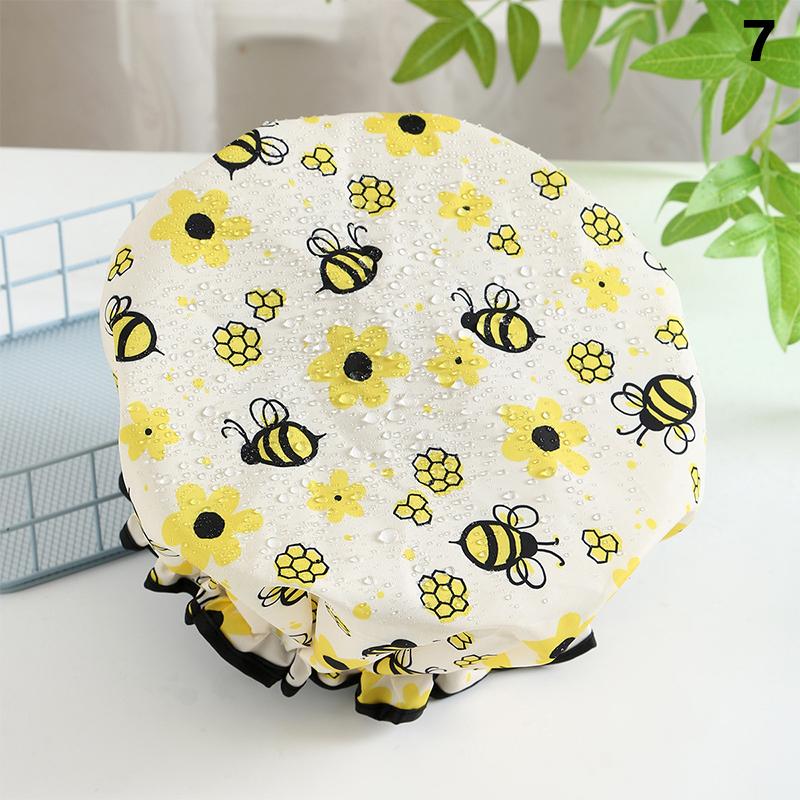 Hair Bonnet For Women Ladies Spa Salon Home Travel Use Flower Pattern Double Layer Shower Cap Waterproof Reusable Printed Bath