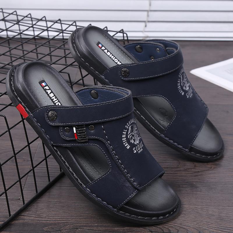 Fashion Summer Casual Leather Men Sandals Comfortable Antiskid Beach Walking Shoes New Flat Designer Outdoor Breathable Business Sandals