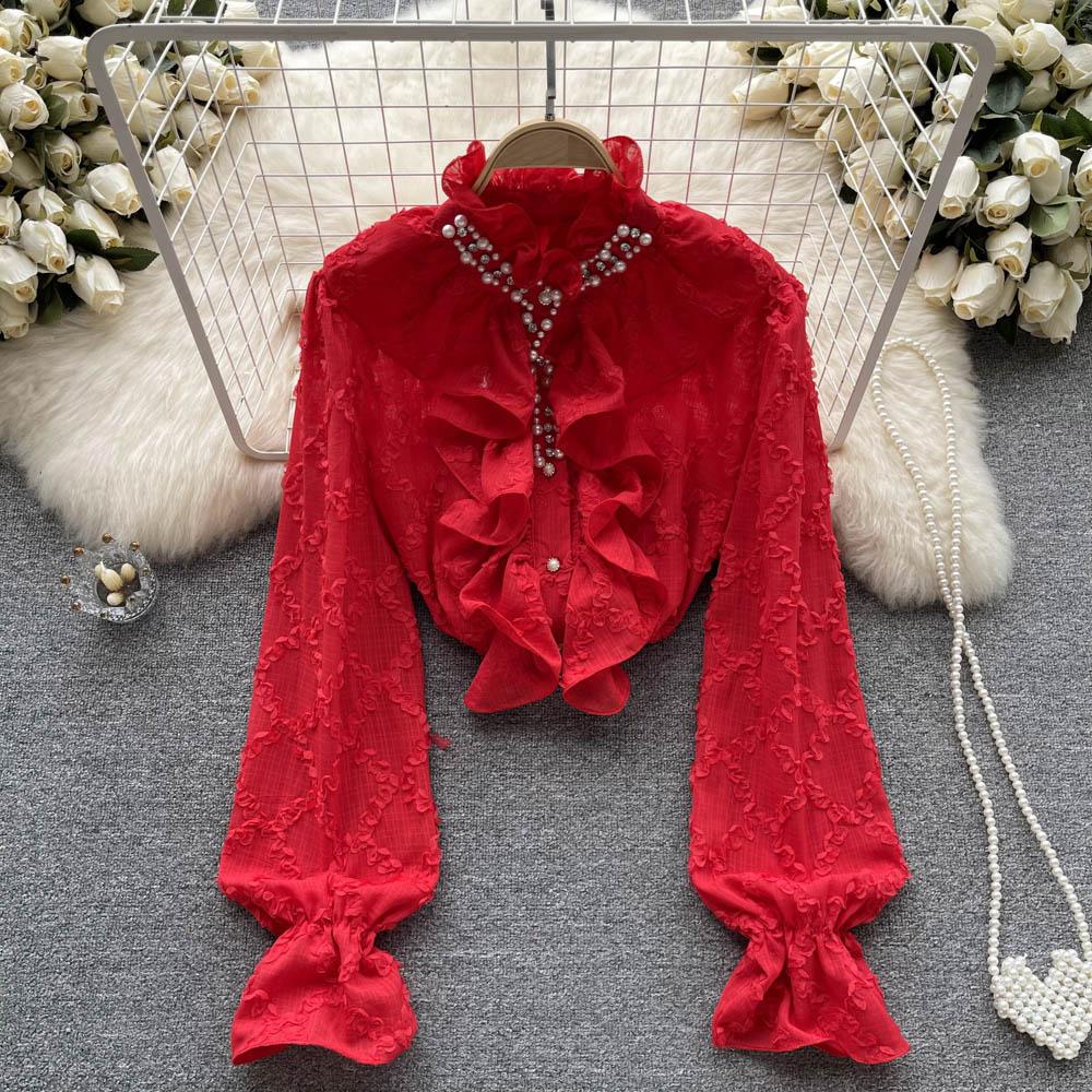 

Осенняя французская ниша с дизайном в виде листа лотоса с трубчатыми рукавами, новая короткая рубашка, топ для женщин