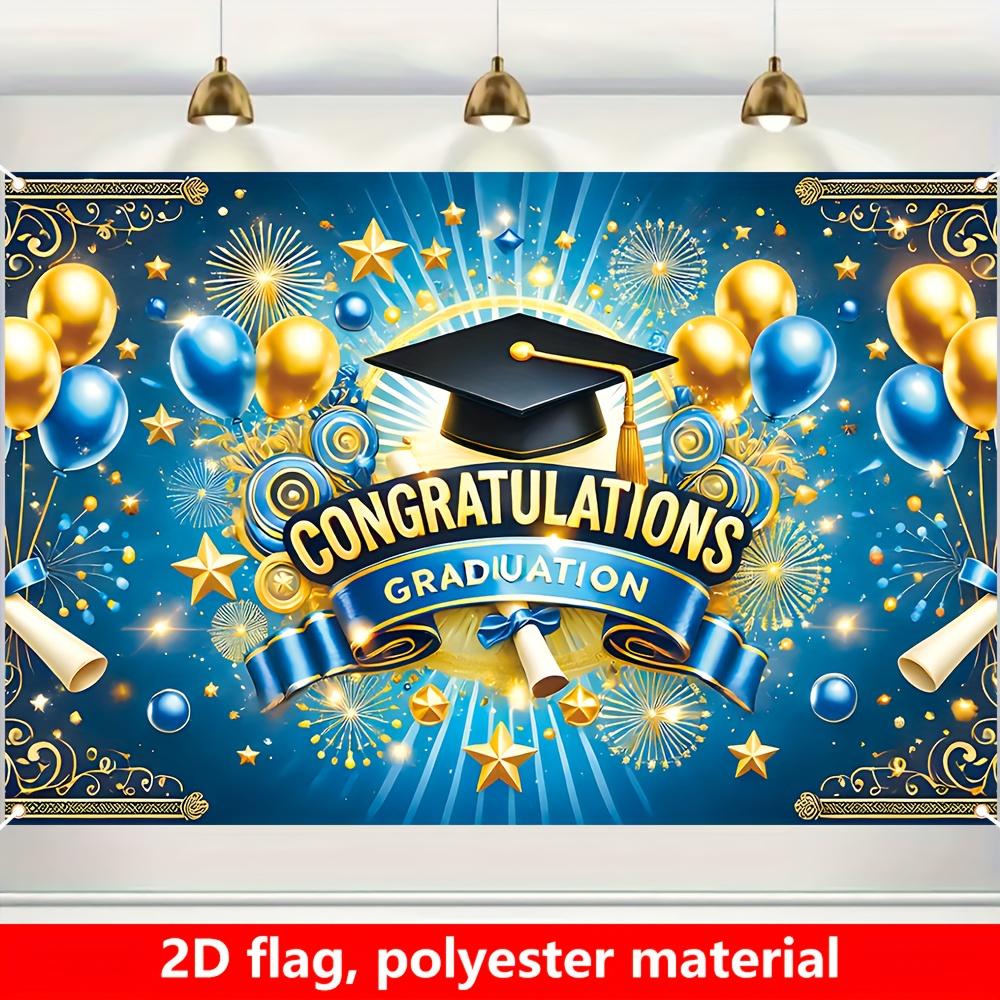 A banner for the graduation season party  featuring a graduation theme and celebrating graduation. Polyester