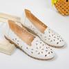 Woman's Summer Leather Hollow Out Flat Sole Shoes Round Toe Shallow Slip On Soft Sole Non Slip Breathable Lightweight Sandals