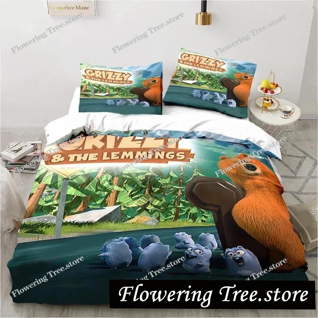 Cartoon Grizzy N Lemmings Bedding Set Duvet Cover Bed Set Quilt Cover Pillowcase Comforter king Queen Size Boys Adult029