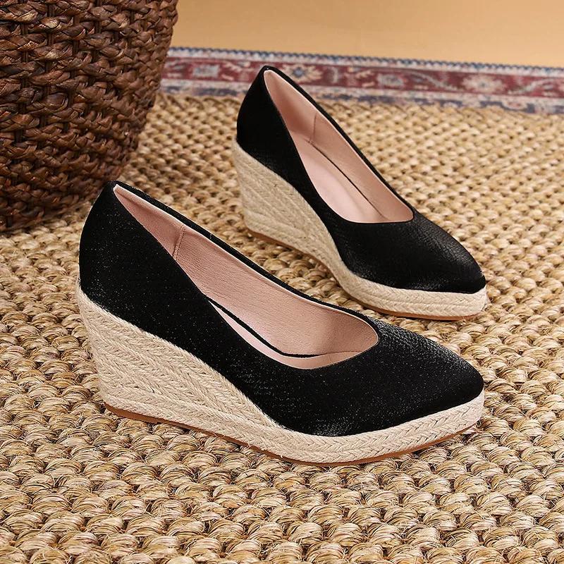 2025 Spring Summer High Heels Women Party Shoes Pointed Toe Ladies Wedges Brand Women Pumps Wedge Heel 8cm Plus Size 42 D251