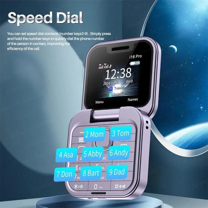 I16 PRO Foldable Mini Mobile Phone 2G Dual SIM Card Speed Dial Magic Voice 1.77''Screen 3.5mm Jack Flip Cellphone Type-C