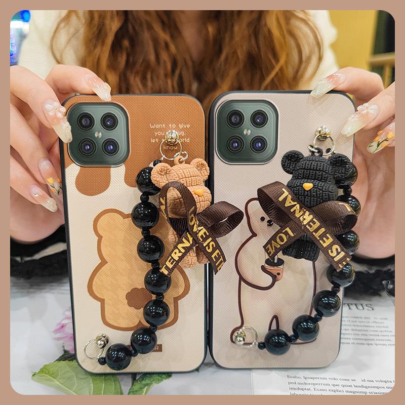 Skin-friendly Feel Cartoon Phone Case For Cubot C30 Dirt-resistant Cute Black Pearl Pendant Bear Bracelet Back Cover