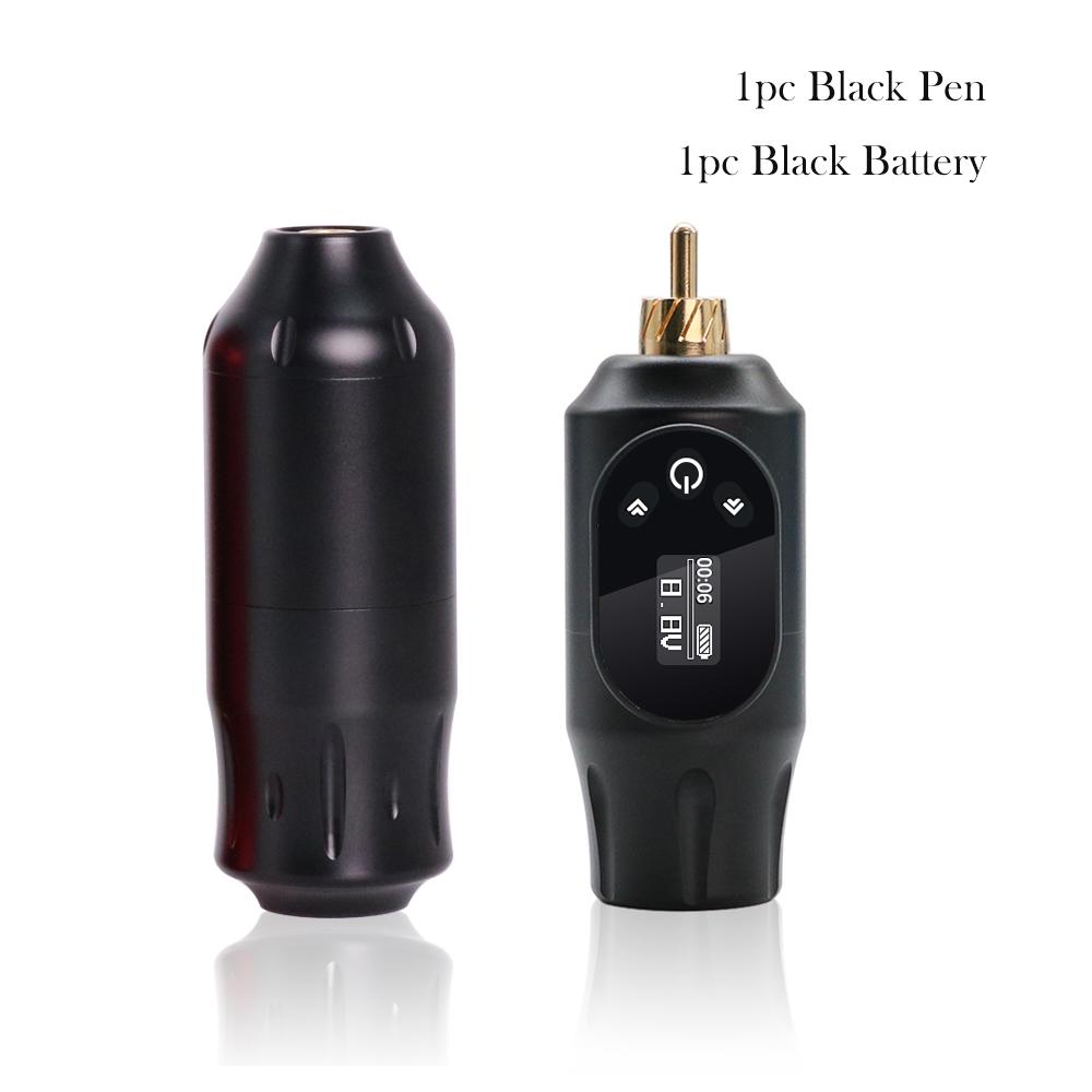 

Комплект беспроводной тату-машины, короткая мини-ручка, поворотный набор, разъем RCA, светодиодный портативный аккумулятор для татуировки, источник питания 2000 мАч для боди-арта чёрный