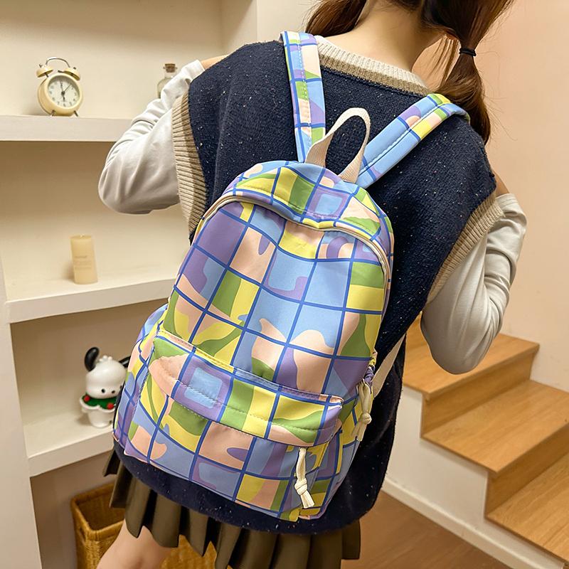 Plecak dla ucznia szkoły średniej w kratkę, damski, o dużej pojemności, nylonowy, szkolny