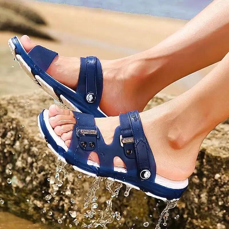 Men's Sandals 2024 Summer New Anti Slip Beach Shoes Wear Resistant Breathable Flat Shoes Fashion Lightweight Casual Slippers