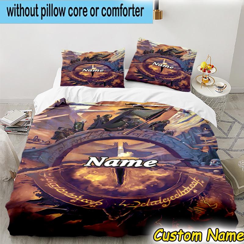 3PCS Custom Name Lord Rings5 Bedding Set Printed Duvet Cover Closure Includes 1 Duvet Cover & 2 Pillowcases for All Seasons Bedroom Decor