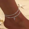 Funkelnde dünne Kette Fußkettchen für Frauen Zirkon Herz Kreuz Anhänger Doppelschicht Armband am Bein Fuß Trendy Sommer Strand Schmuck