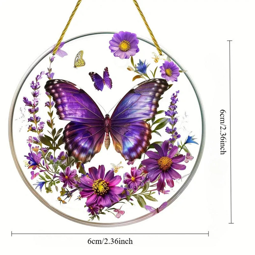 NEW Acrylic Painted Hummingbird Pendant Bird Floral Pattern Suncatcher Round Wreath Porch Window Outdoor Patio Hanging Ornaments