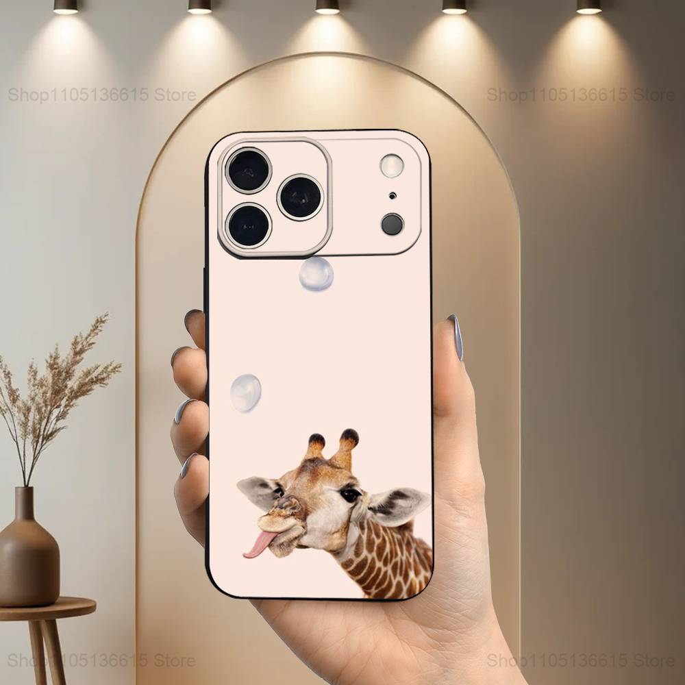 Cute Animal Giraffe Case For iPhone 12,14,15,16,11,17,13,X,Mini,SE,XS,Plus,Pro,Max,8,7,XR,Soft Silicone Black