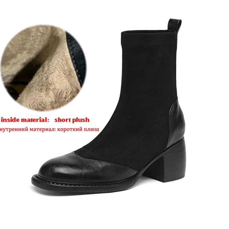 

Krazing Po Microfiber Flock Winter Round Toe Size 33 Chelsea Boots Size 43 Zipper Thick High Heels Elastic Ankle Boots 43