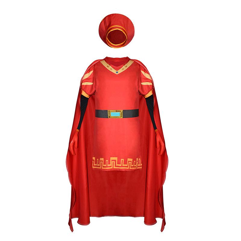 Lord Farquaad Cosplay Anime Kostým Uniforma Plášť Rukavice Klobouk Sada Středověký Cosplay Halloween Party Červený Oblek pro Děti Ženy Muže