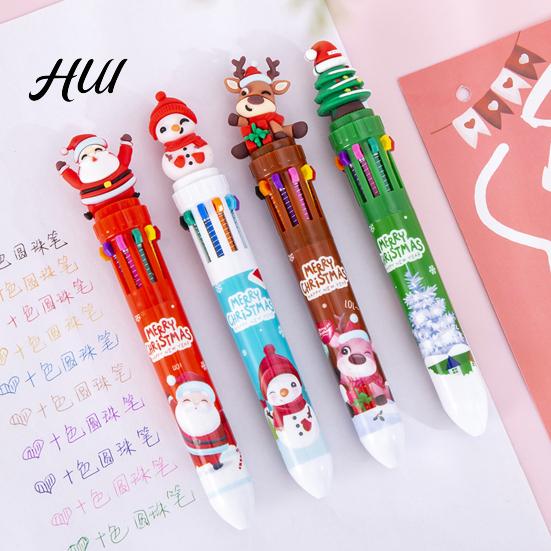 Efficient Multi-color Pen Christmas Ballpoint Pens 10-in-1 Retractable Cute Santa Snowman Multi-function Festive Writing Tool for Kids School Supplies
