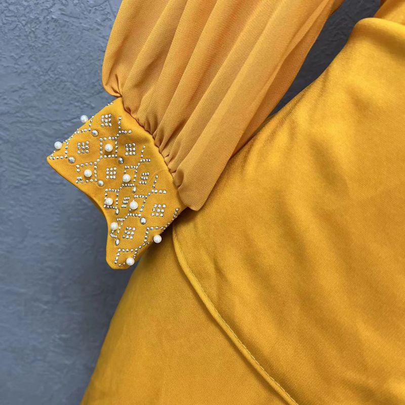 African Women's High-End Beaded Lantern Sleeve Dress