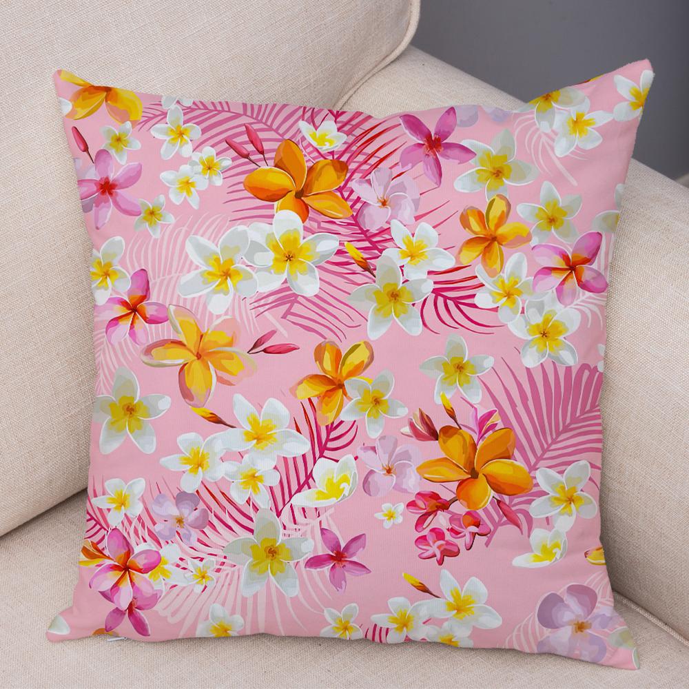 Tropical Floral Cushion Cover Plumeria Hibiscus Flower Print Soft Fabric Living Room Sofa Decor Pillow Case
