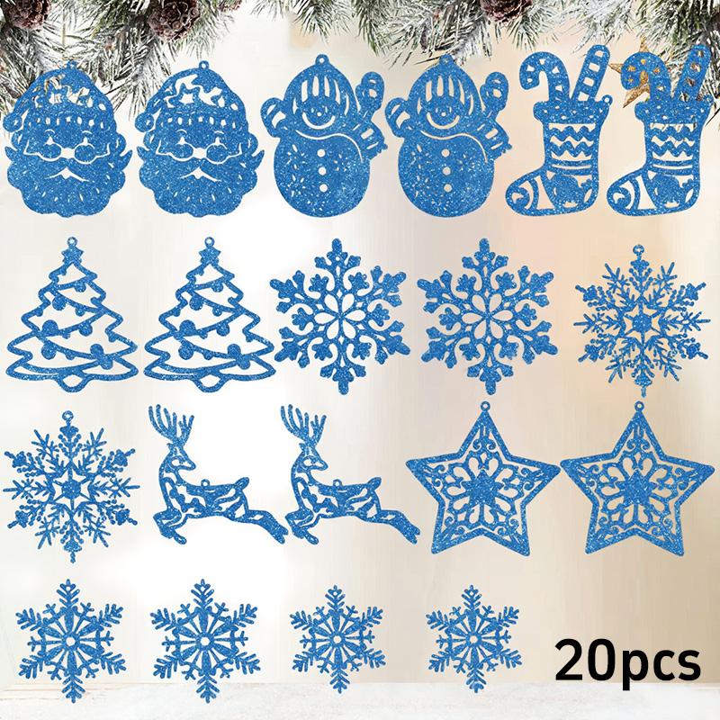 20Pcs Christmas Tree Decoration Hanging Ornaments Tree Snowman Reindeer Santa Snowflake Ornaments for New Year Winter Party