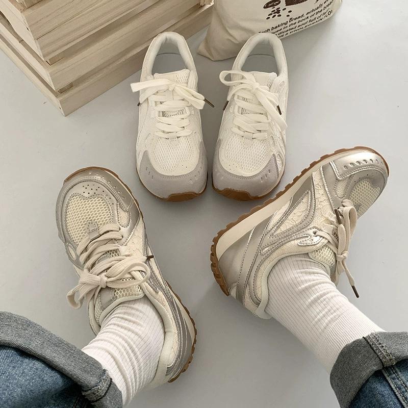 Lace women's sports shoes spring new platform mesh running casual shoes