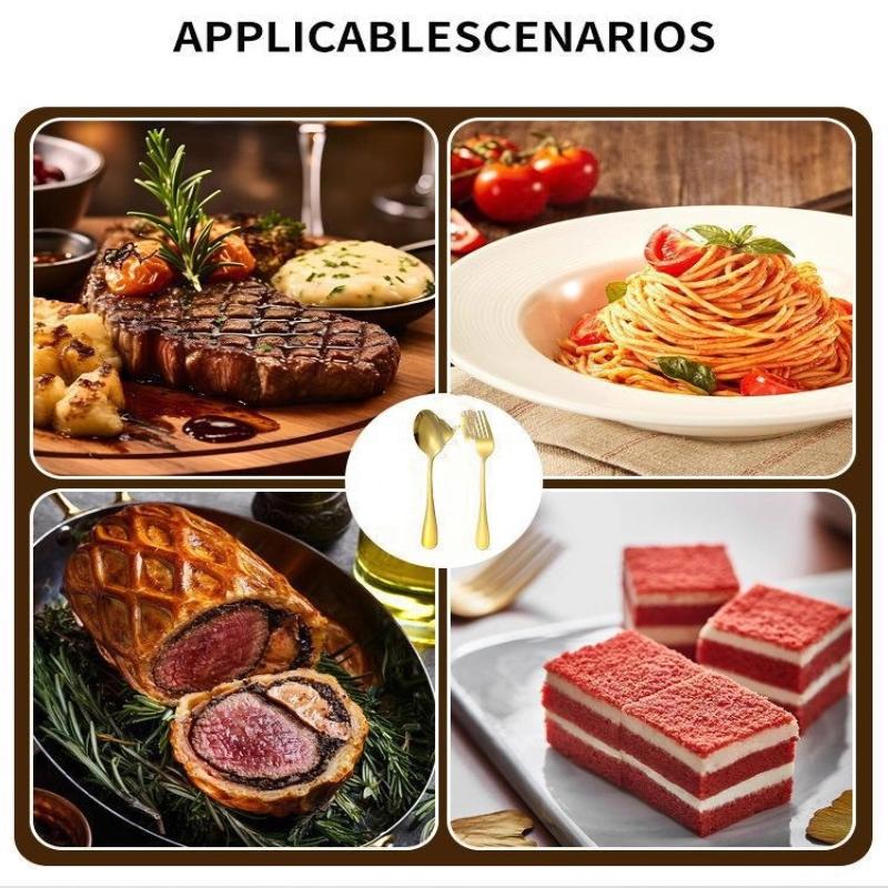 Set 12 Bucăți Linguriță și Furculiță din Oțel Inoxidabil Argintiu Auriu Set Veselă de Bucătărie și Casă Linguriță Grosă Grad Alimentar