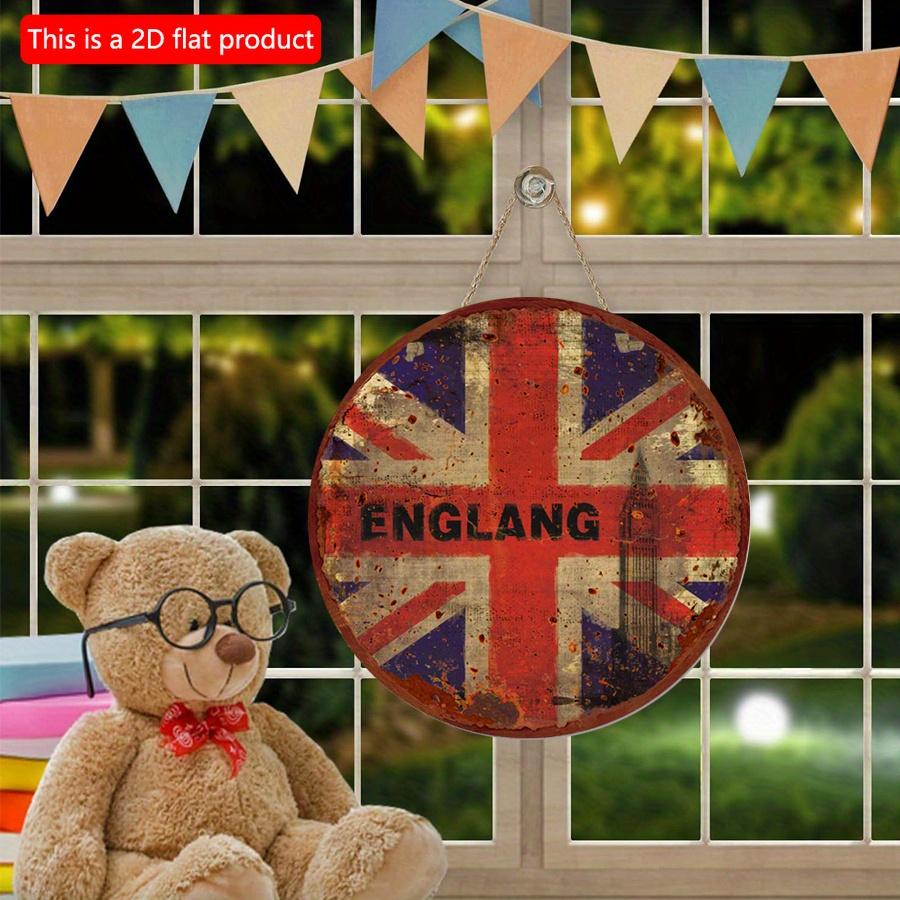 2D düz 20*20cm 1 adet Vintage İngiliz bayrağı baskılı Big Ben desenli Rustik Duvar Dekoru, Kırmızı&Mavi retro stil Barlar, Garajlar, Araba için Mükemmel Duvar Askıları,