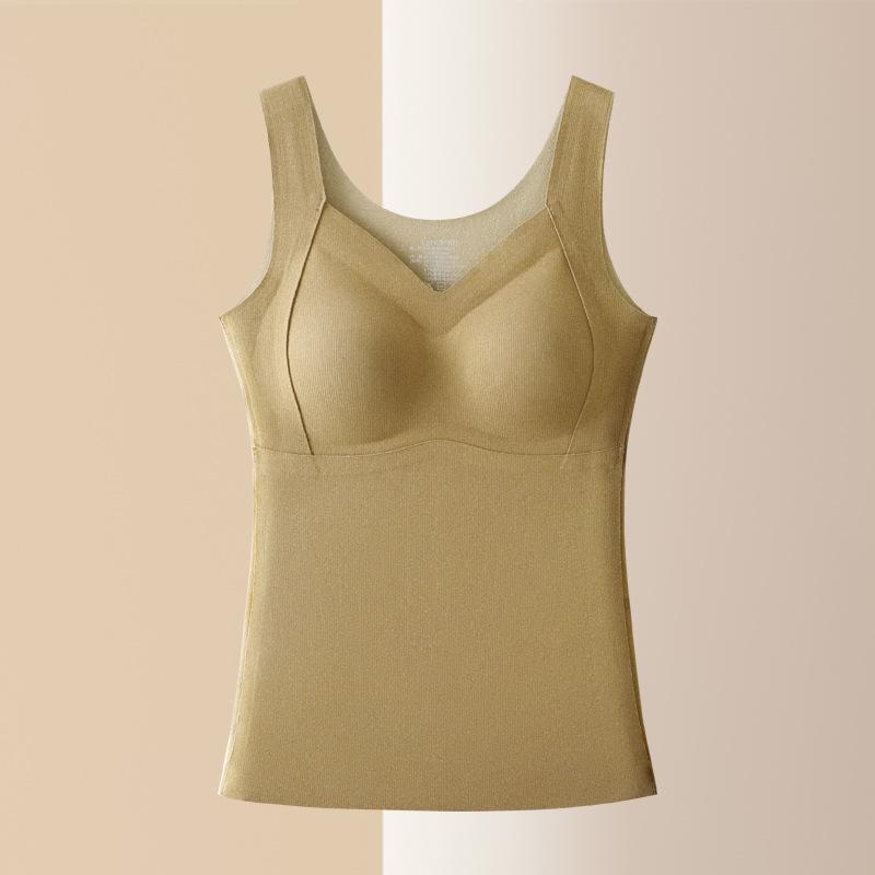 Winter Women's Seamless Cationic Warm Vest with Silk Ribbon Chest Pad and German Velvet