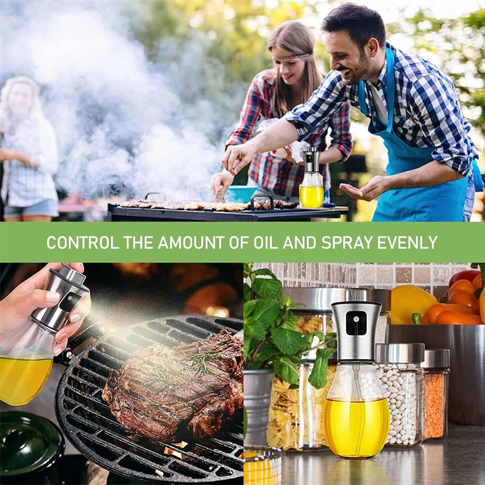 Oil Sprayer Extremely Precise Oil Spray Bottle with funnelMade of Stainless Steel and Glass 200ML Oil Sprayer for Cooking