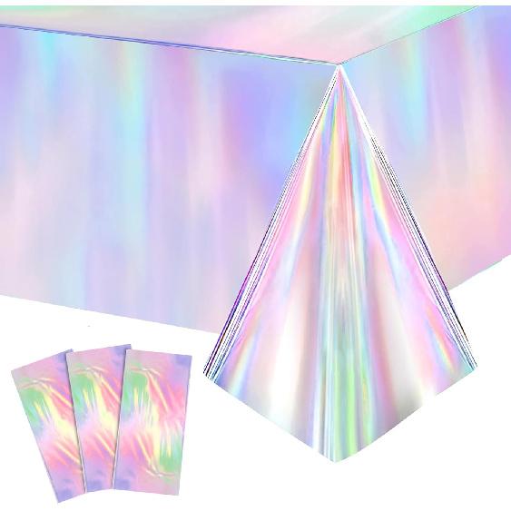 3 Pack Iridescent Plastic Tablecloth Disposable Table Covers Table Cloths for Parties Bridal Shower Birthday Engagement Wedding Decoration 54 × 108