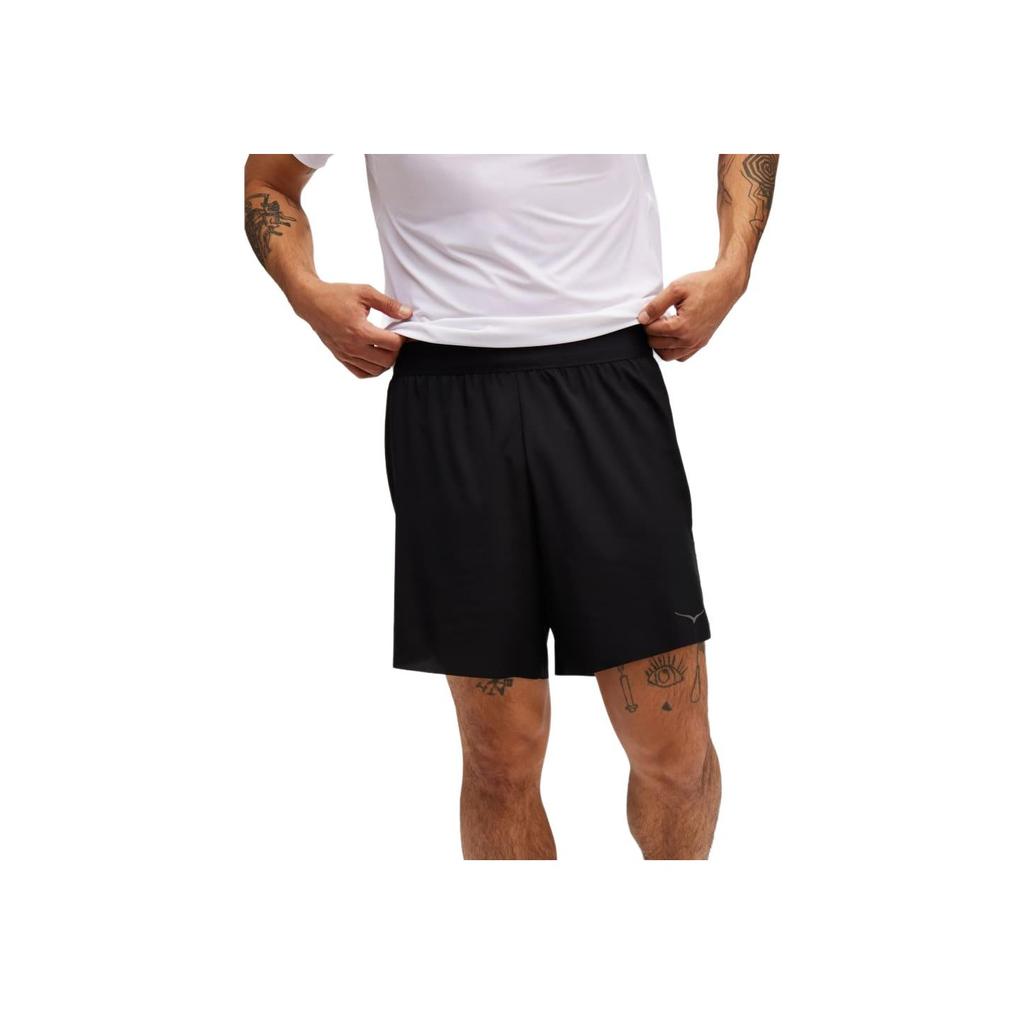 HOKA ONE ONE Solid Color Outdoor Mid Waist Elastic Casual Shorts Men shorts Black 1151080-BLK
