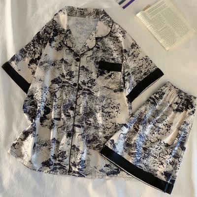 Neuer Chinesischer Tintenmalerei Druck Kurzärmelige Shorts Damen Sommer Temperament Stil Loungewear Kann Draußen Getragen Werden