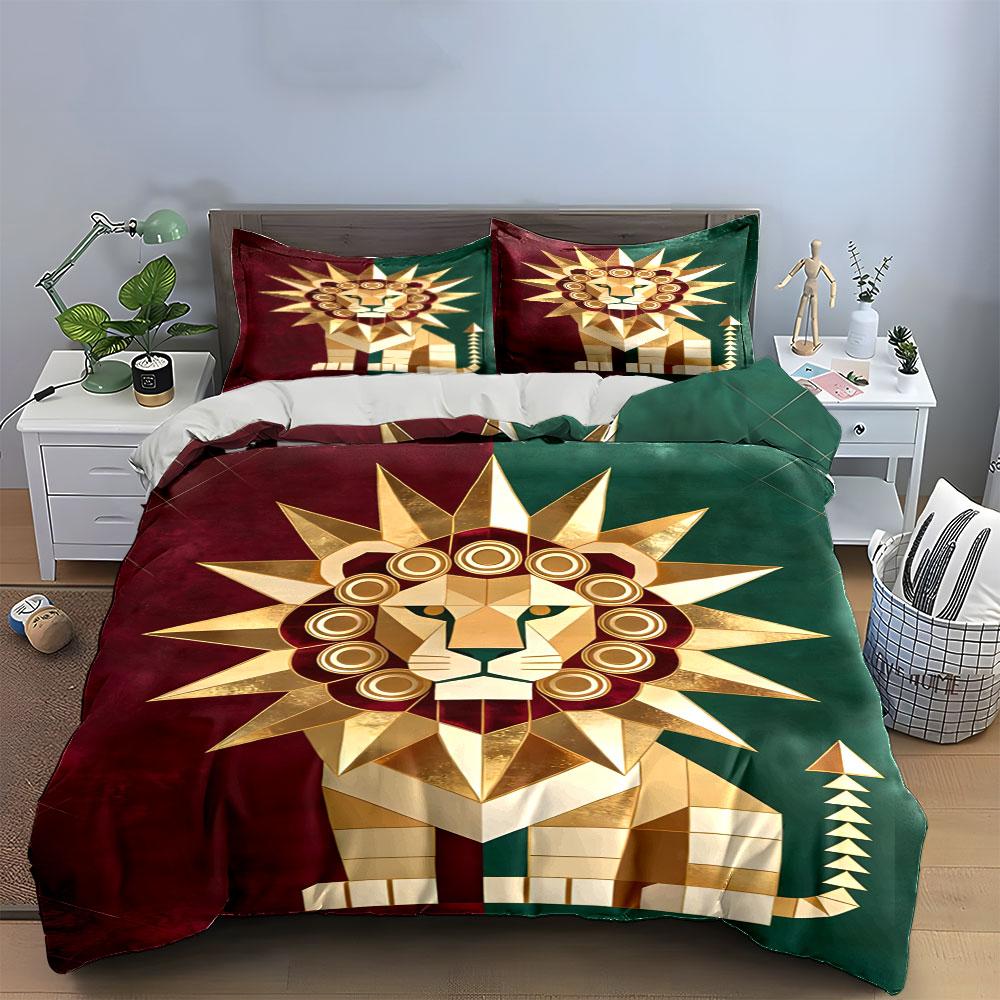 Geometric lion with sunburst. Bedding sets Duvet cover sets Duvet covers Pillowcases(1*Duvet Cover 2*Pillowcases without duvet insert)