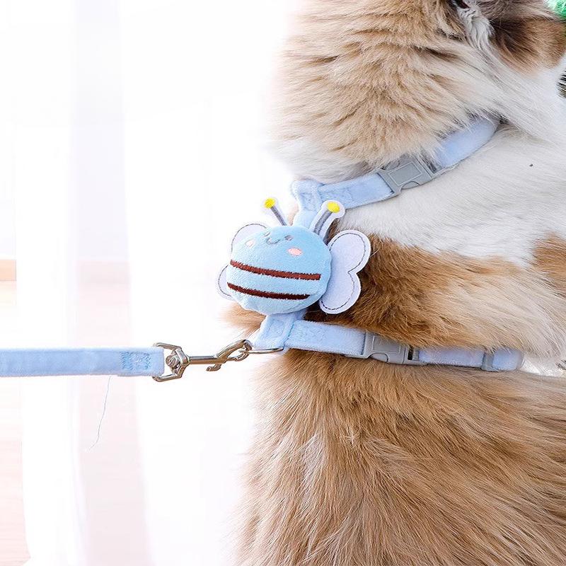 Cat Leash I-shaped Chest and Back Set, Specially Designed for Going Out, Rabbit Teddy Adjustable Little Bee-shaped Cat Leash