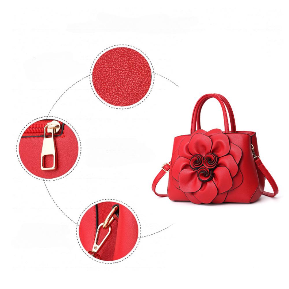 Women's Bag 2023 European and American Popular Women's Bag PU Leather Flower Handheld Shoulder Bag Red Bridal Bag Girl