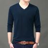 Middle-aged Young Autumn Men's Long-sleeved Thin V-neck Sweater Knitted T-shirt Casual Base Shirt