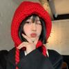 Sweet and cute Little Red Riding Hood female autumn and winter knitted wool lace-up ear protection hat warm versatile hat tide