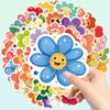 50pcs Colorful Smiling Flower Stickers Vinyl Cartoon Square Stickers for Skateboards Laptops Water Bottles Cars Party Decoration