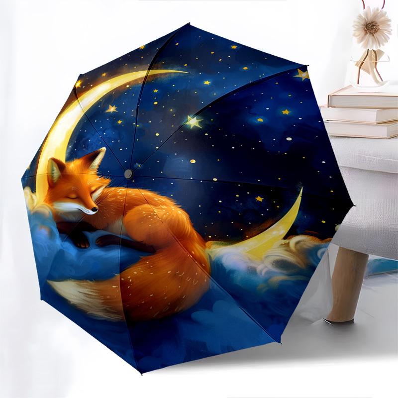 Moon Fox- Automatic Umbrella, Four Seasons Portable Folding Umbrella, Suitable for Men and Women, Travel, Daily Compact Umbrella, Outdoor Ac