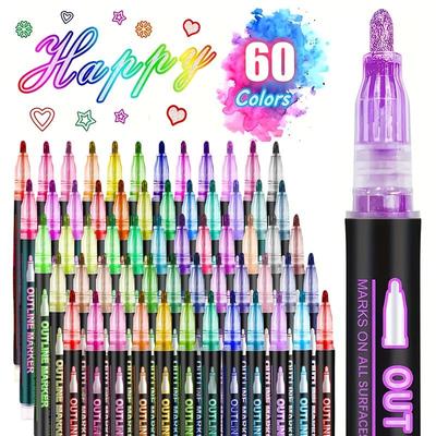 8/12/24/36/48/60 Farben doppelte Linie Umriss Textmarker Stifte