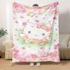 1pc Kitty, Pink, FlowersDigital Print Fleece Blanket - Contemporary Style, Suitable for All Seasons, Perfect for Home, Travel, or Camping -